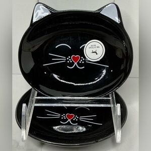 2 Park Life Designs~Black Oscar Cat Dish~Cat Shaped Food, Water, Trinket Dish